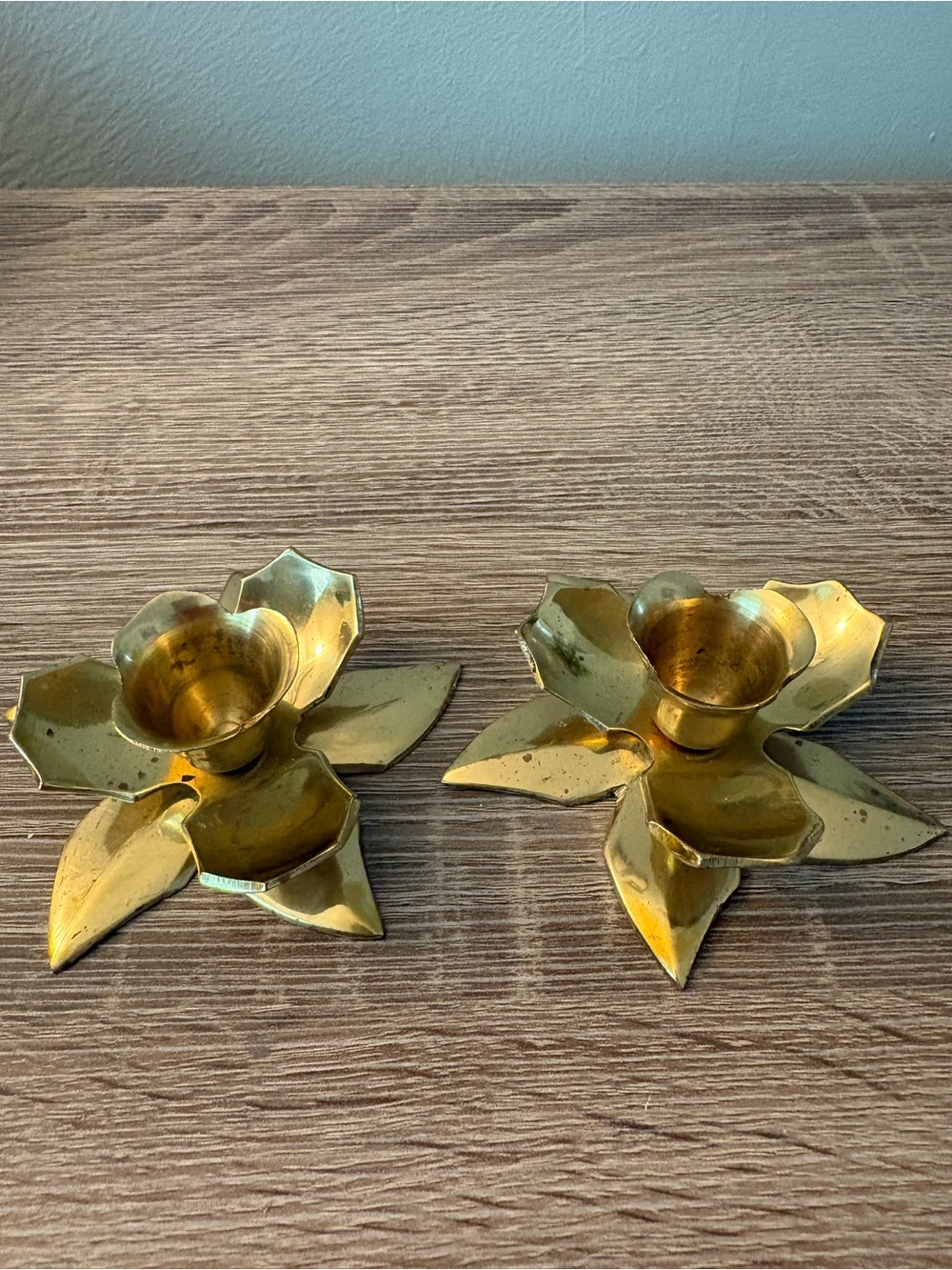 Vintage Pair of Brass Lotus Flower Candle Holders, Crafted in India - Preused